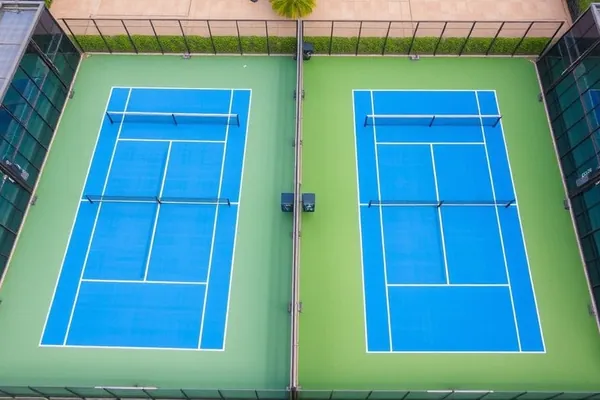 Terrains de padel d'un club, vitres et gazon synthétique